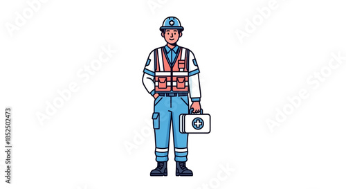 Safety Officer with First Aid Kit Illustration.