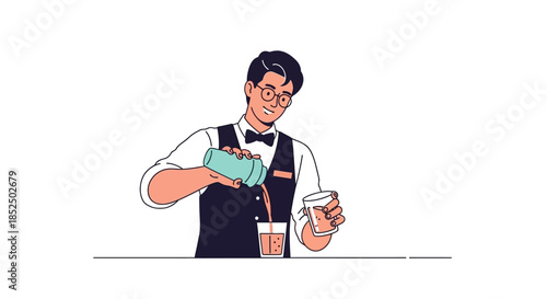 Bartender Pouring Drink into Glass with Focus and Precision.