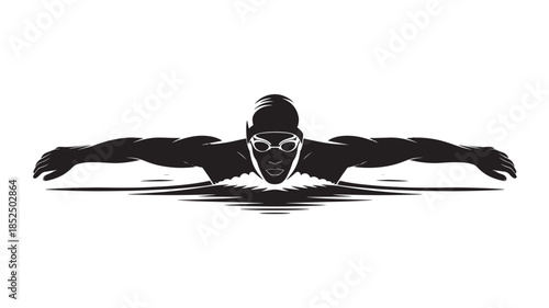 Swimmer Diving into Water with Goggles and Cap