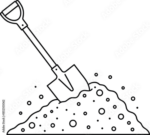 Modern professional symbol showing a shovel and dirt to denote specialized site preparation, gardening maintenance, foundation digging, and outdoor labor renovation findings.