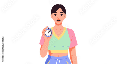 Young Woman Athlete Holding Stopwatch Ready for Fitness Training.