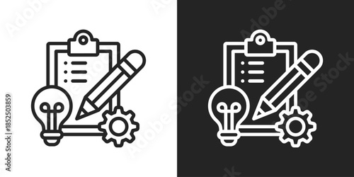 Project Planning Icon In Black And White Line Style