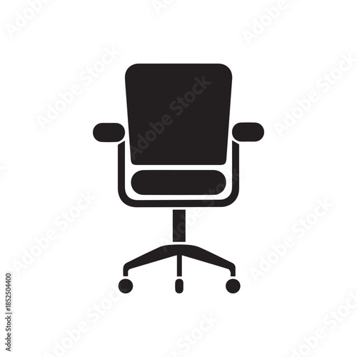 Office chair black and white vector icon pictogram . Front view silhouette
