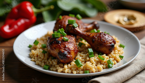 Grilled Chicken Drumsticks on Barley or Wheat Berry Pilaf