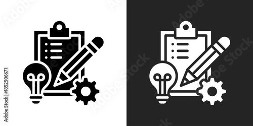 Project Planning Icon In Black And White Glyph Style