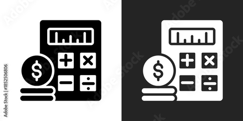 Financial Analysis Icon In Black And White Glyph Style