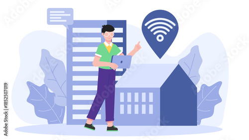 Smart Home Security System Installation. Business Flat Vector Illustration