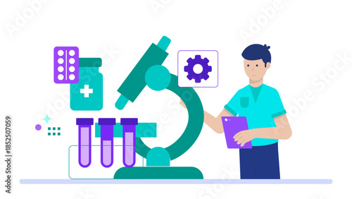 Pharmaceutical Company Developing Personalized Medicine. Business Flat Vector Illustration