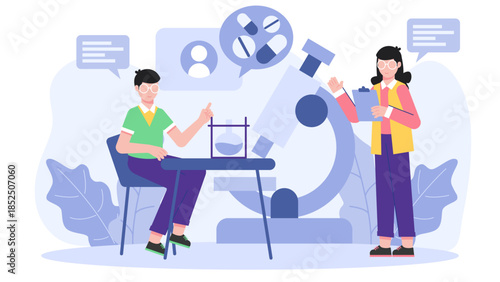 Pharmaceutical Company Developing Personalized Medicine. Business Flat Vector Illustration