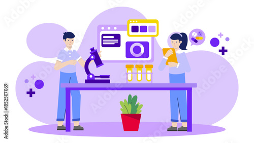 Pharmaceutical Company Developing Personalized Medicine. Business Flat Vector Illustration