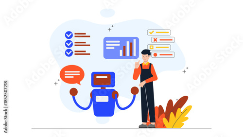 AI Assistant Helping with Daily Tasks. Business Flat Vector Illustration