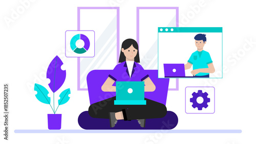 Virtual Book Club Meeting Online. Business Flat Vector Illustration