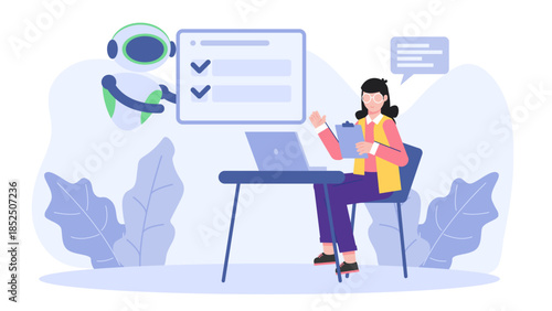 AI Assistant Helping with Daily Tasks. Business Flat Vector Illustration