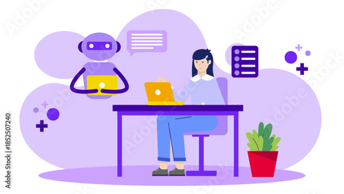 AI Assistant Helping with Daily Tasks. Business Flat Vector Illustration