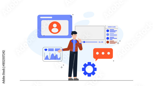 Virtual Book Club Meeting Online. Business Flat Vector Illustration