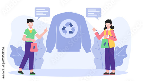 Sustainable Fashion Brand Using Recycled Materials. Business Flat Vector Illustration