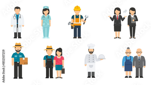 Collection of Diverse Professionals in Various Occupations and Roles, Representing Different Careers and Industries