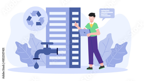 Sustainable Company Water Recycling Process. Business Flat Vector Illustration