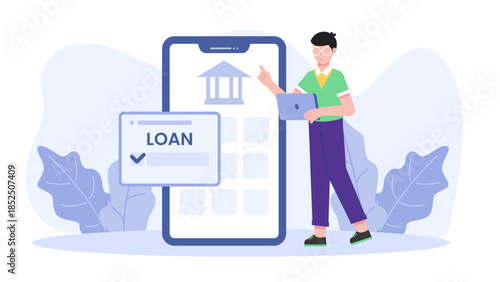 Digital Banking Loan Approval Process. Business Flat Vector Illustration