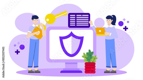 Digital Security Team Preventing Data Breach. Business Flat Vector Illustration