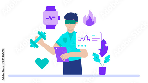 Virtual Reality Used for Pain Management. Business Flat Vector Illustration