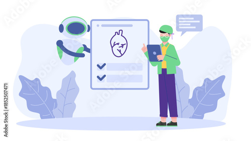 Smart Hospital Using Robot Assistants. Business Flat Vector Illustration