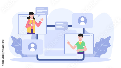 Online Support Group Meeting. Business Flat Vector Illustration