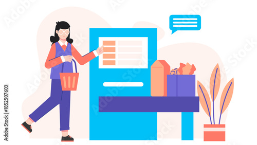 Smart Retail Store Using Automated Checkout. Business Flat Vector Illustration