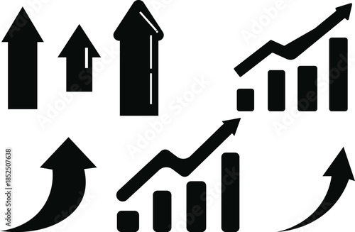 Growth indicators represented by upward arrows and bar graphs a black silhouette