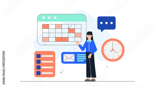 Virtual Assistant Managing a CEO_s Schedule. Business Flat Vector Illustration