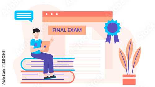 Online Certification Course with Final Exam. Business Flat Vector Illustration