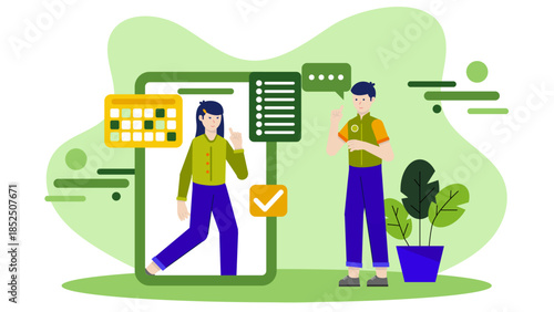 Virtual Assistant Managing a CEO_s Schedule. Business Flat Vector Illustration