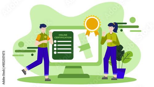 Online Certification Course with Final Exam. Business Flat Vector Illustration