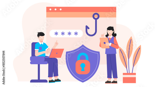 Cybersecurity Team Running a Phishing Simulation. Business Flat Vector Illustration