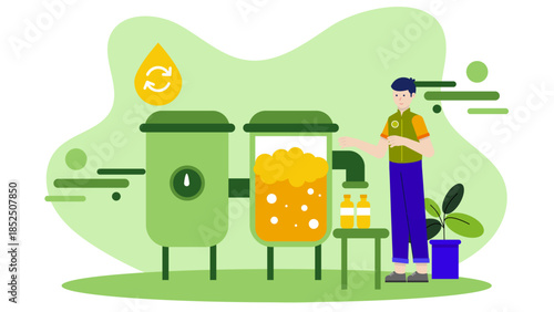 Sustainable Brewery Using Recycled Water. Business Flat Vector Illustration