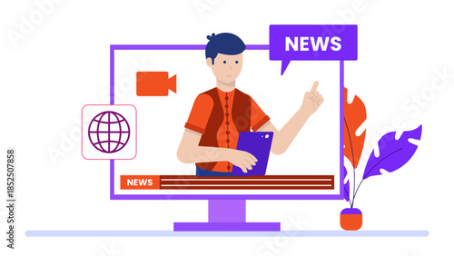 Digital Court Reporter Transcribing Proceedings. Business Flat Vector Illustration