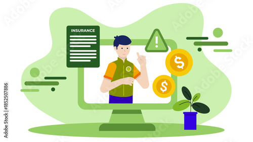 Remote Insurance Adjuster Assessing Damage. Business Flat Vector Illustration