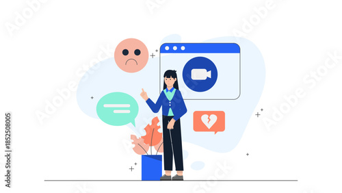 Online Grief Counseling Session. Business Flat Vector Illustration