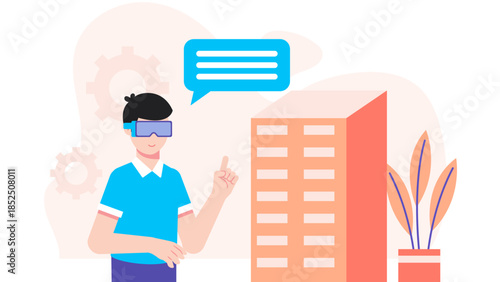 VR Used for Architectural Site Walkthroughs. Business Flat Vector Illustration
