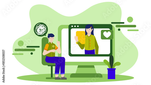 Online Grief Counseling Session. Business Flat Vector Illustration