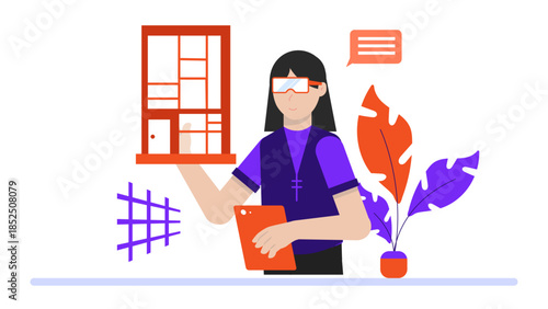 VR Used for Architectural Site Walkthroughs. Business Flat Vector Illustration