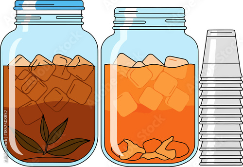 Illustration of Iced Tea in Jars.