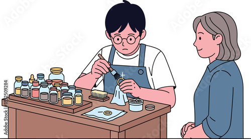 Man and Woman in Cosmetics Preparation.