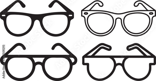 Set of Sunglasses Line Art Vector Illustration for Coloring Book Page