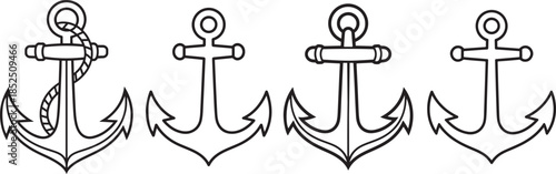 Set of Anchor Line Art Vector Illustration for Coloring Book Page
