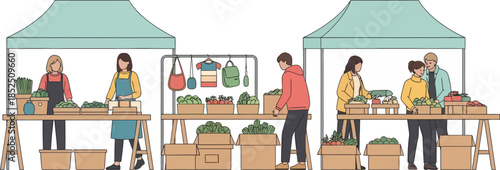 Farmers selling fresh produce at market.