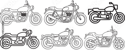 Set of Motorcycle Line Art Vector Illustration for Coloring Book Page