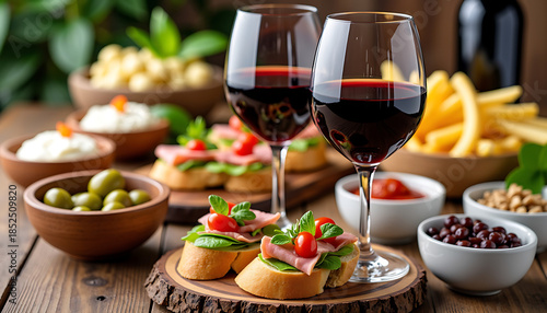 Wine and Italian Antipasto Platter with Bruschetta