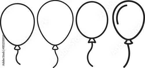 Set of Balloon Line Art Vector Illustration for Coloring Book Page