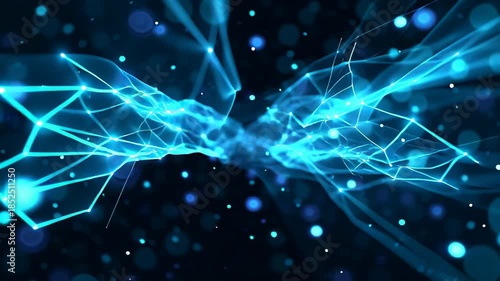 Glowing energy sparks create electric blue atmosphere filled with static particles, forming vibrant visual of dynamic movement and interconnected energy flow